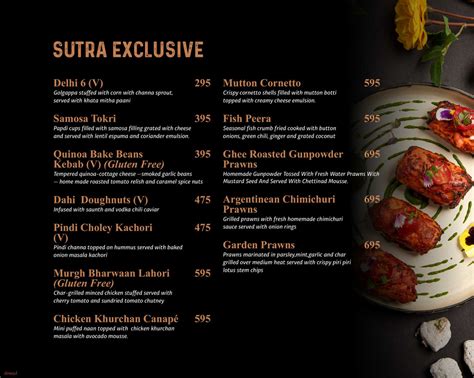 Menu of Sutra, Sector 38A, Noida .